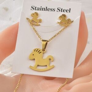 Gold Plated Stud Earring / Pendant Necklace /Jewelry Set/Stainless Steel